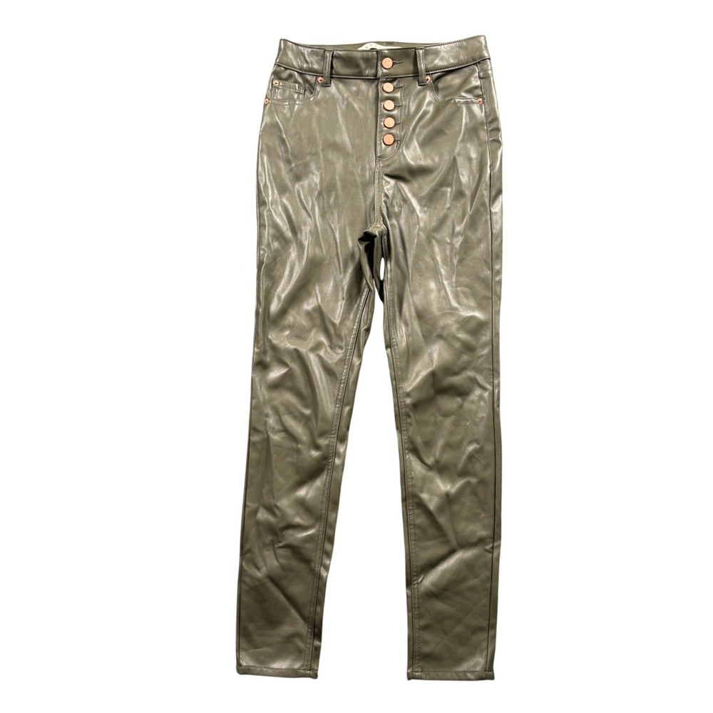 Tinseltown Olive Faux Leather Skinny Pants Womens 3 High Rise Button Fly Y2K